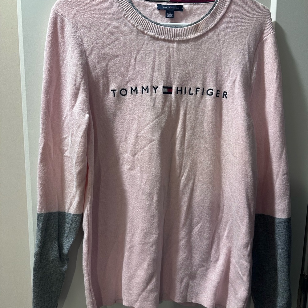 Tommy Hilfiger Pink and Gray Logo Sweater